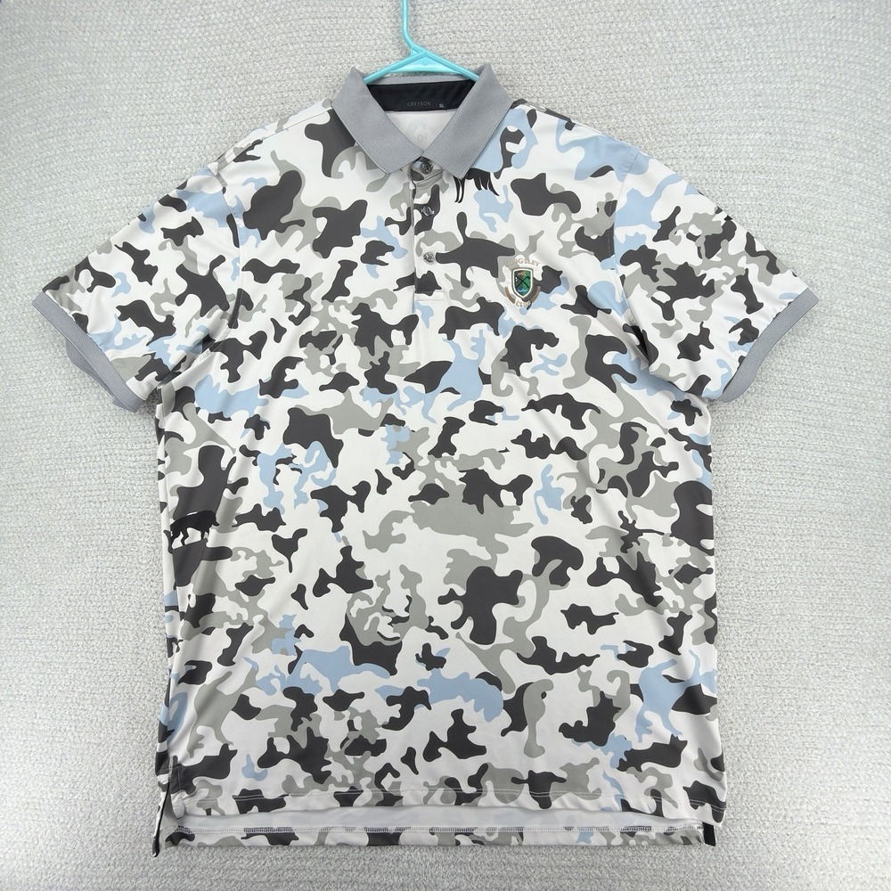 Greyson Golf Polo Shirt Mens XL Stalking Wolf Camo Performance Kingsley Club